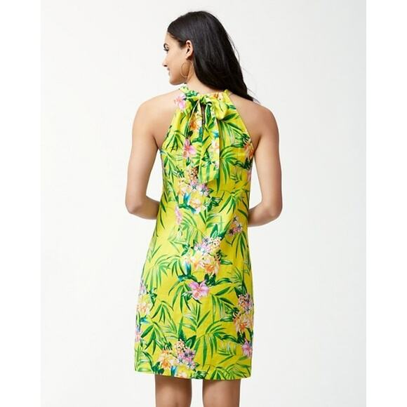 Tommy Bahama Floral Print Halter Dress Size Large Linen Twist Front Tropical - Picture 5 of 10